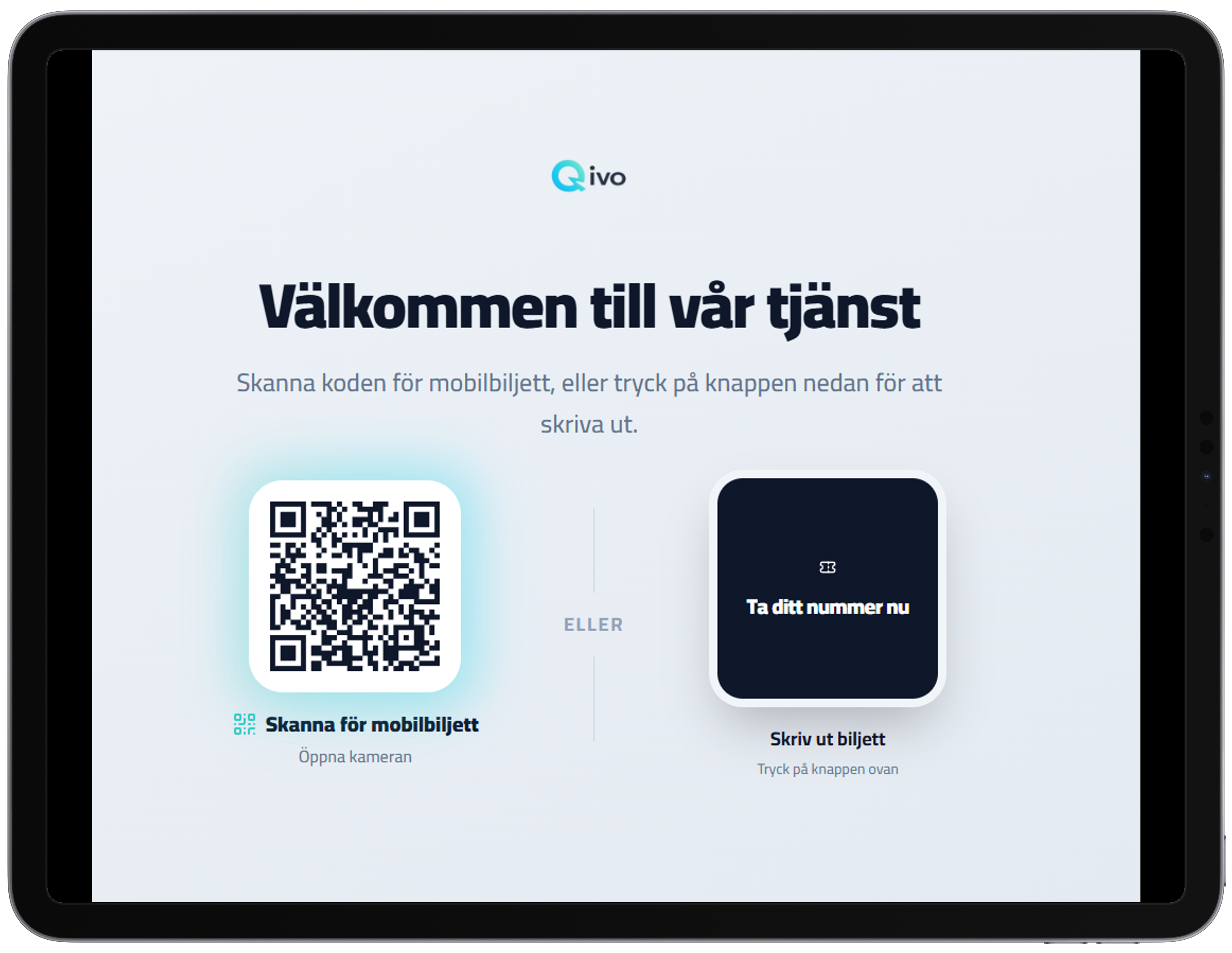 Rekommendation: Använd en pekskärmsenhet (iPad/Tablet) och anslut en termisk skrivare för fysiska biljetter.